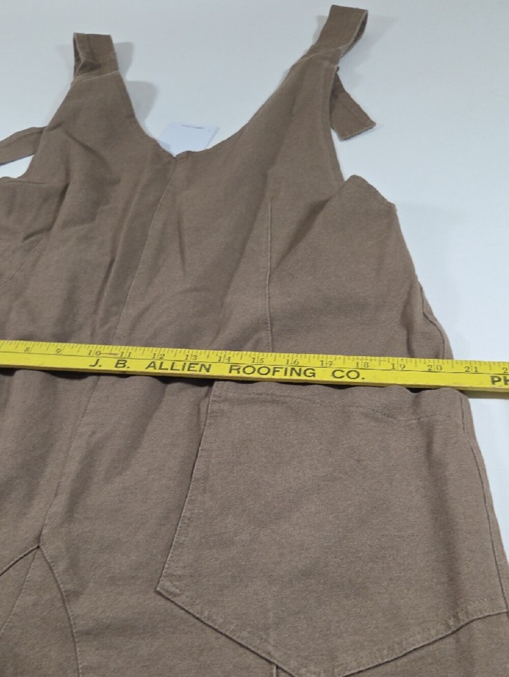 Relaxed Taupe Women’s Jean Overalls with Front Patch Pockets - Picture 3 of 8